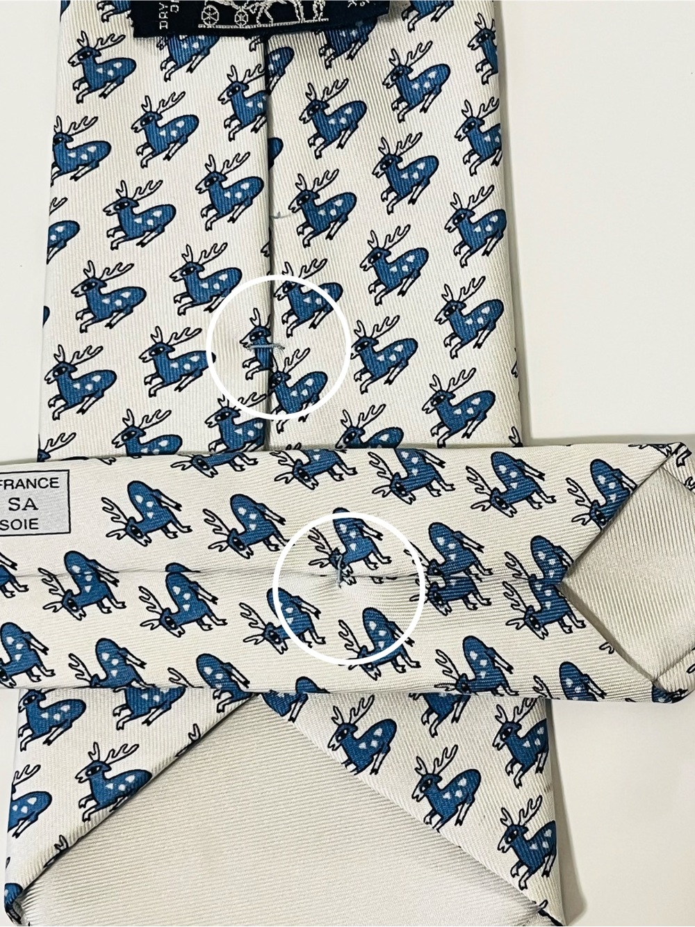 HERMES 5278 SA Mens Neck Tie 100% Silk Deer Stag Novelty Blue France Fathers Day - Picture 8 of 8
